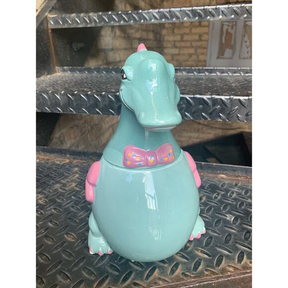 Vintage Kitsch Cute Candy Dapper Dragon Cookie Jar Bowtie Green Pink *Scratched* - Picture 4 of 13